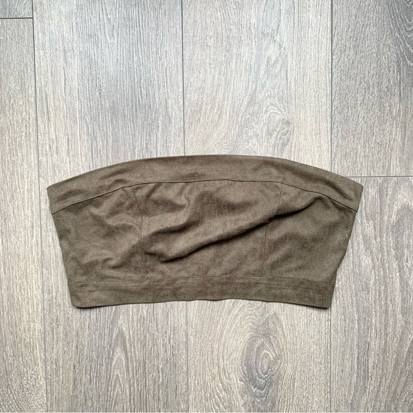 Fashion Nova Cheap Tricks Bandeau Tube Crop Top Olive Green Suede Size Medium - Picture 2 of 9